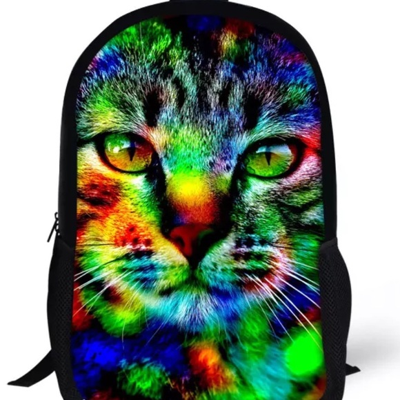 🆕 PSYCADELIC KITTY CAT BACKPACK BOOKBAG BAG NWT - Picture 3 of 15